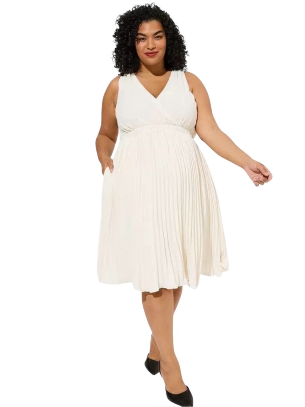 Torrid Marilyn Monroe Surplice Tie Back Midi Dress Cream Pleated 2X NWOT